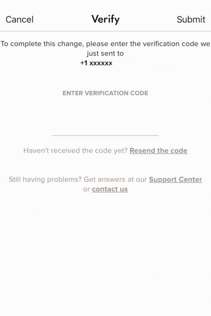 screenshot of the poshmark app asking for verification.