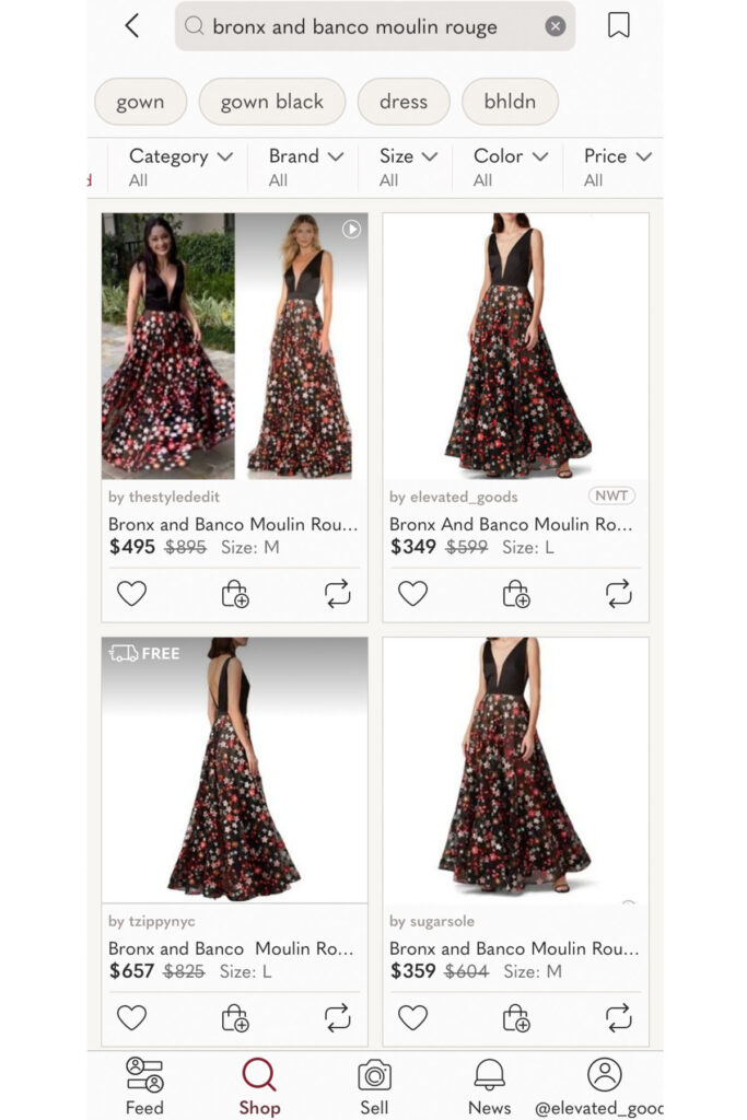 a screenshot of the poshmark app showing the current sale prices for a floral maxi dress.