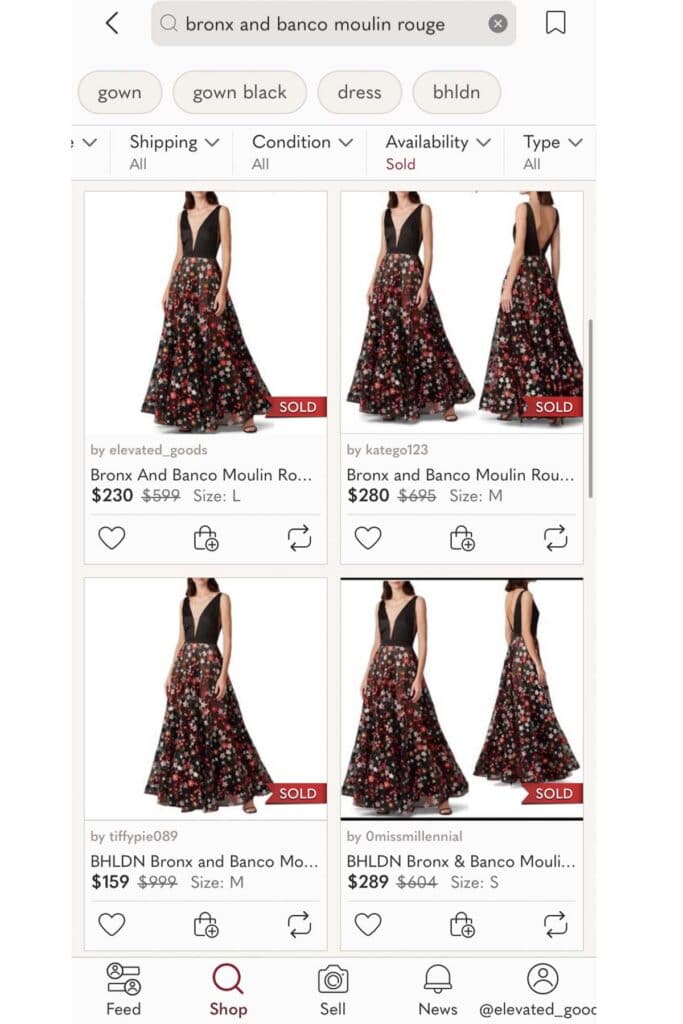 a screenshot of the poshmark app showing the sold prices for a floral maxi dress.