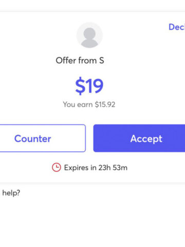 a screenshot of the mercari app with a $19 offer.