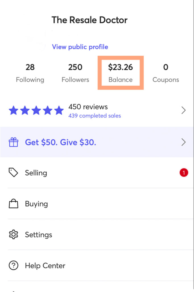 a screenshot of the mercari app showing earnings available for deposit.