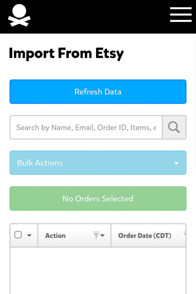 a screenshot of the pirate ship app showing the etsy shipping integration.