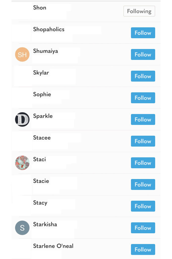 a screenshot of the poshmark app showing a list of users to follow.