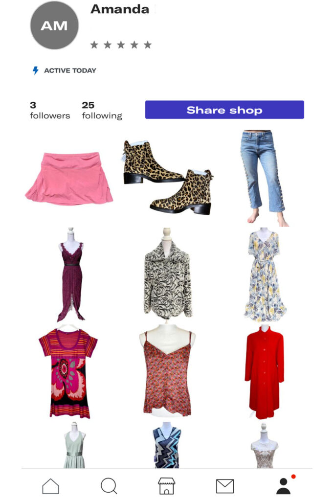 a screenshot of the depop app showing clothing items.