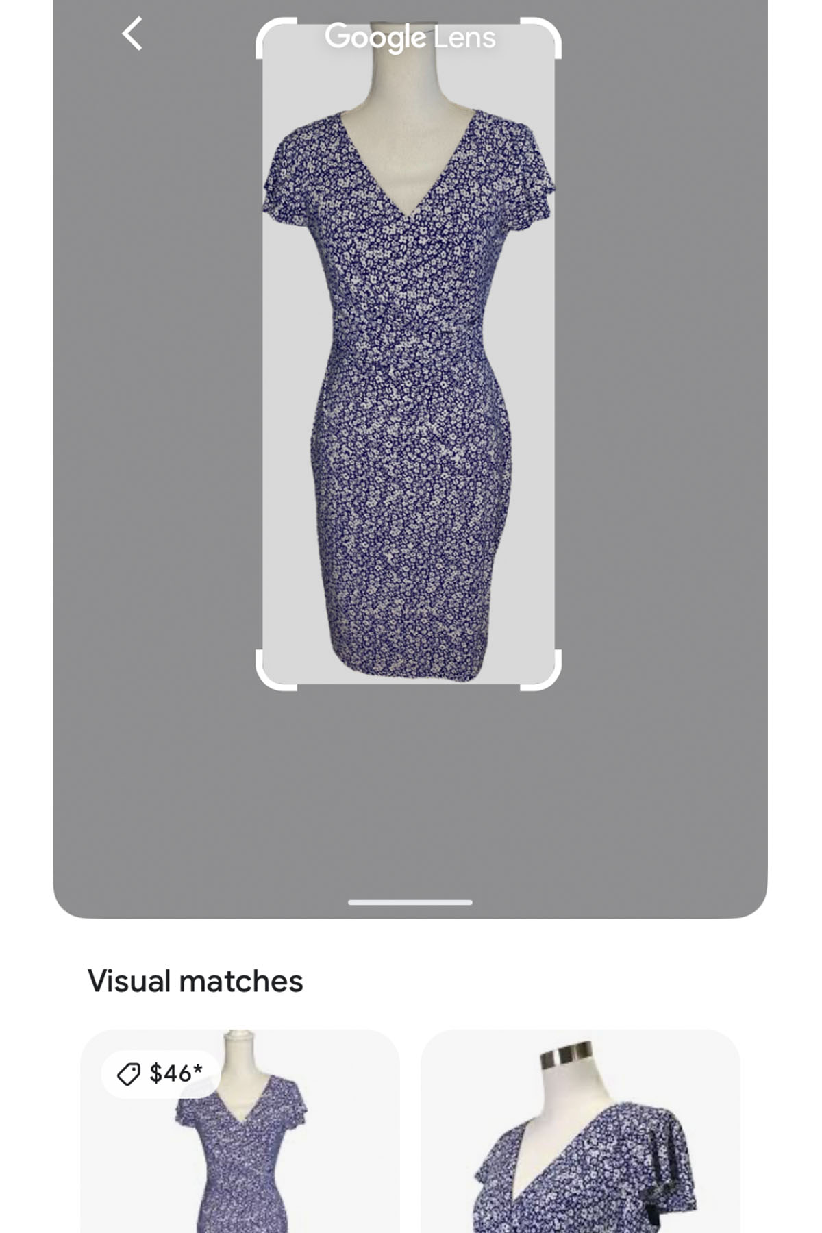 a blue and white dress being searched on google lens.