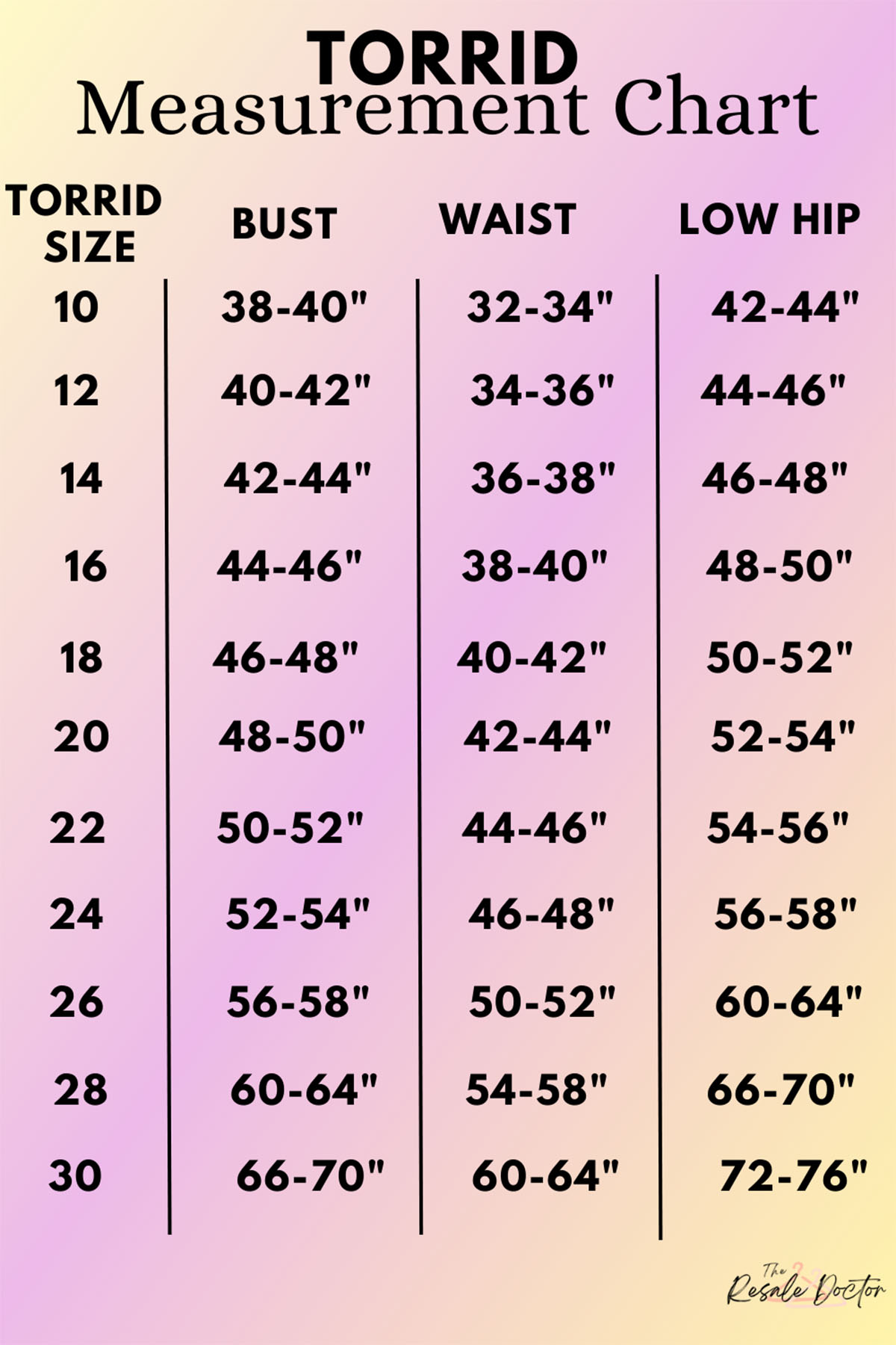 TORRID SIZE CHART