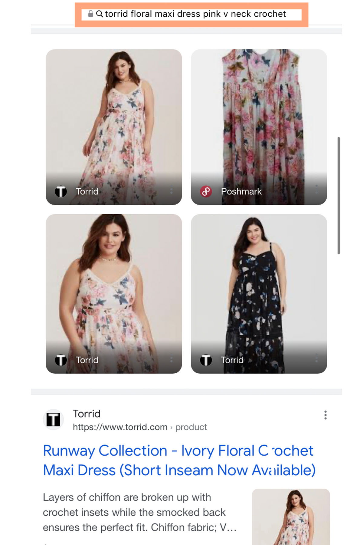 a google search result for a torrid floral maxi dress.