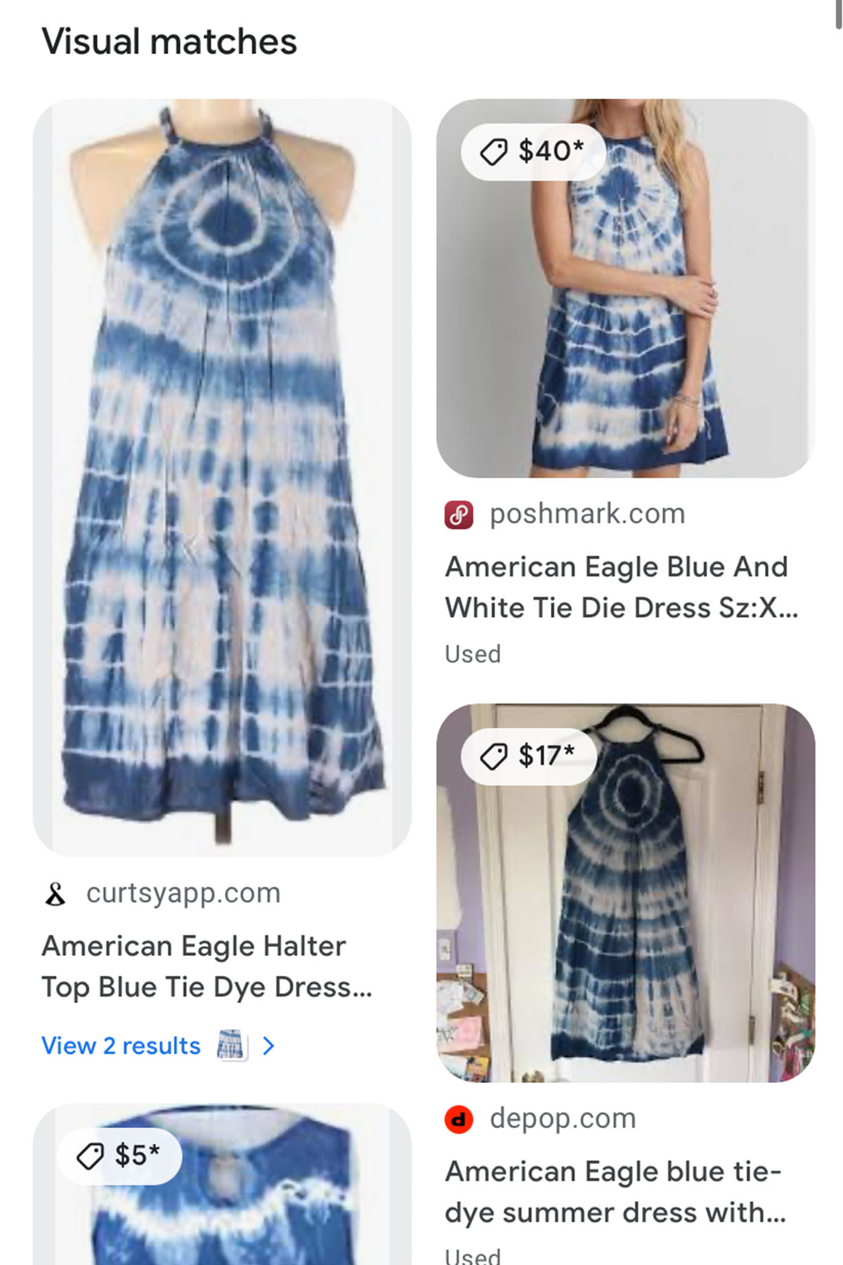 google image search results for a blue and white tie-dye american eagle dress.