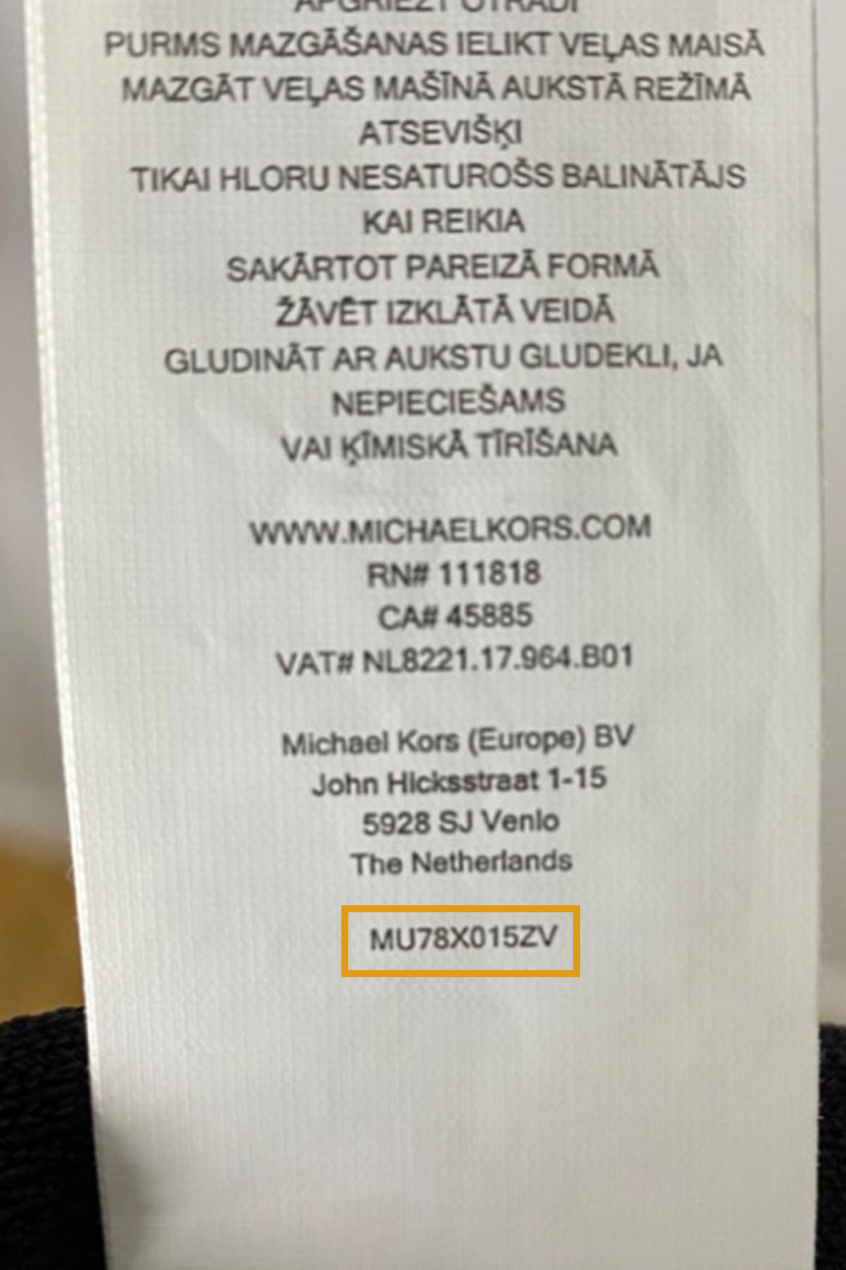 a michael kors style number tag.