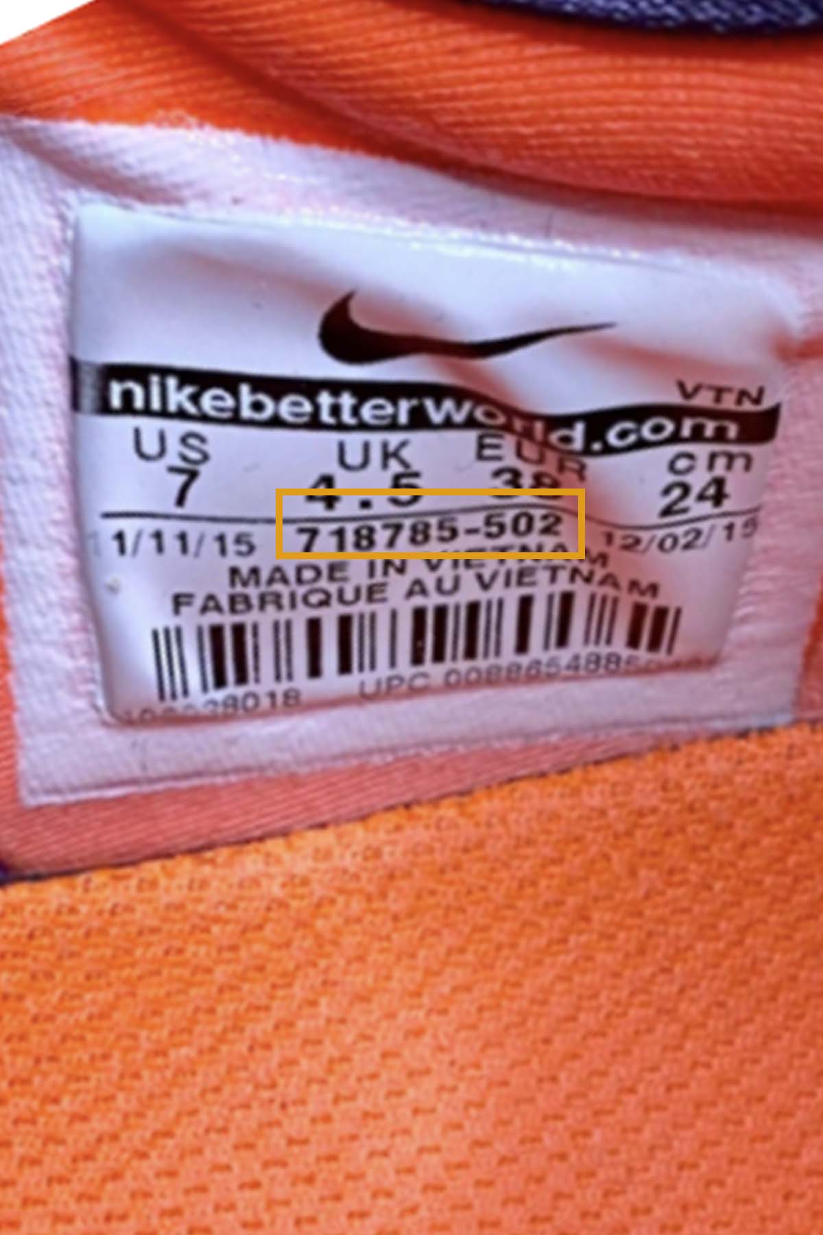 a nike shoe style tag.