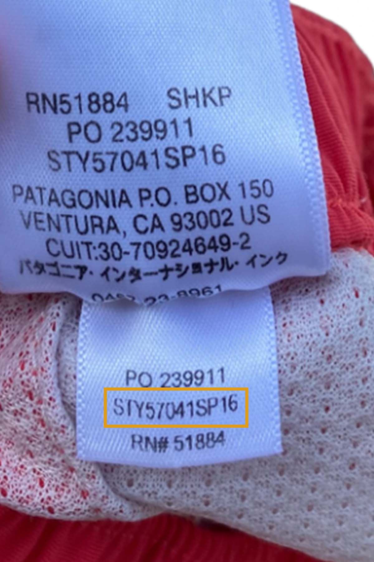 a close up of a patagonia style number tag.