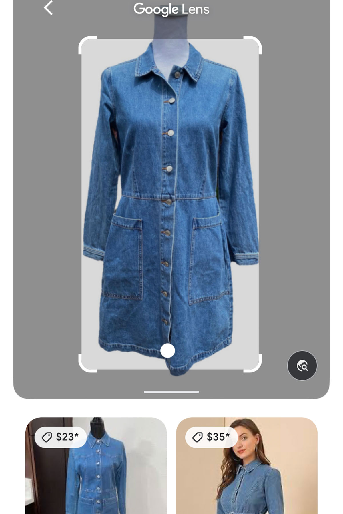 screenshot of a google image search for a denim gap dress.