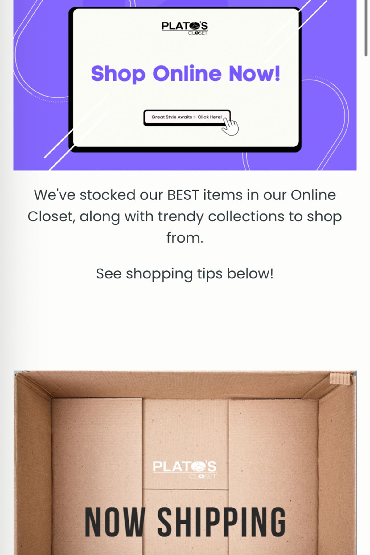 screenshot of the platos closet website showing customers where to shop online.