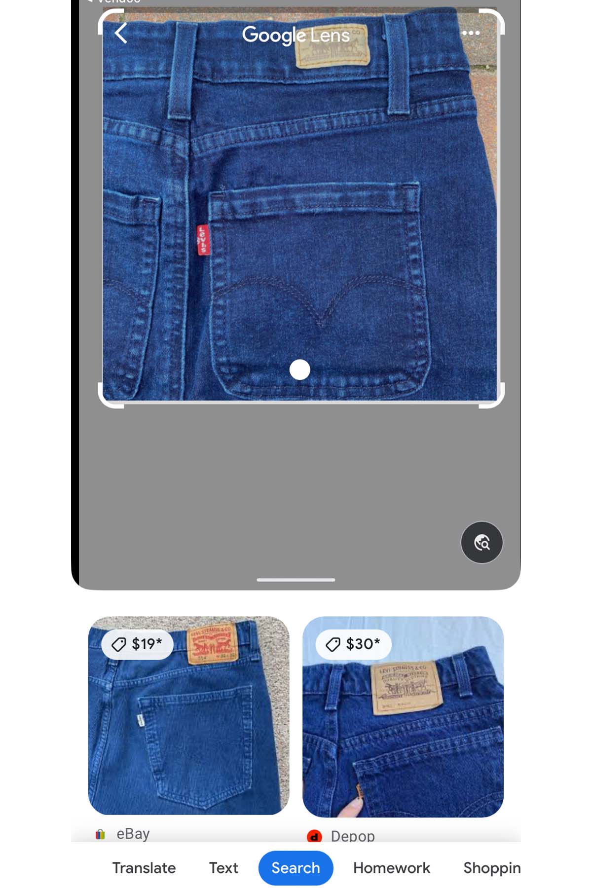screenshot of a google image search result for a levis denim skirt.