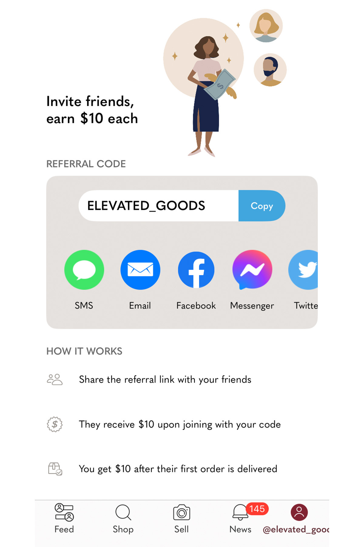 screenshot from the poshmark app showing a poshmark discount code.
